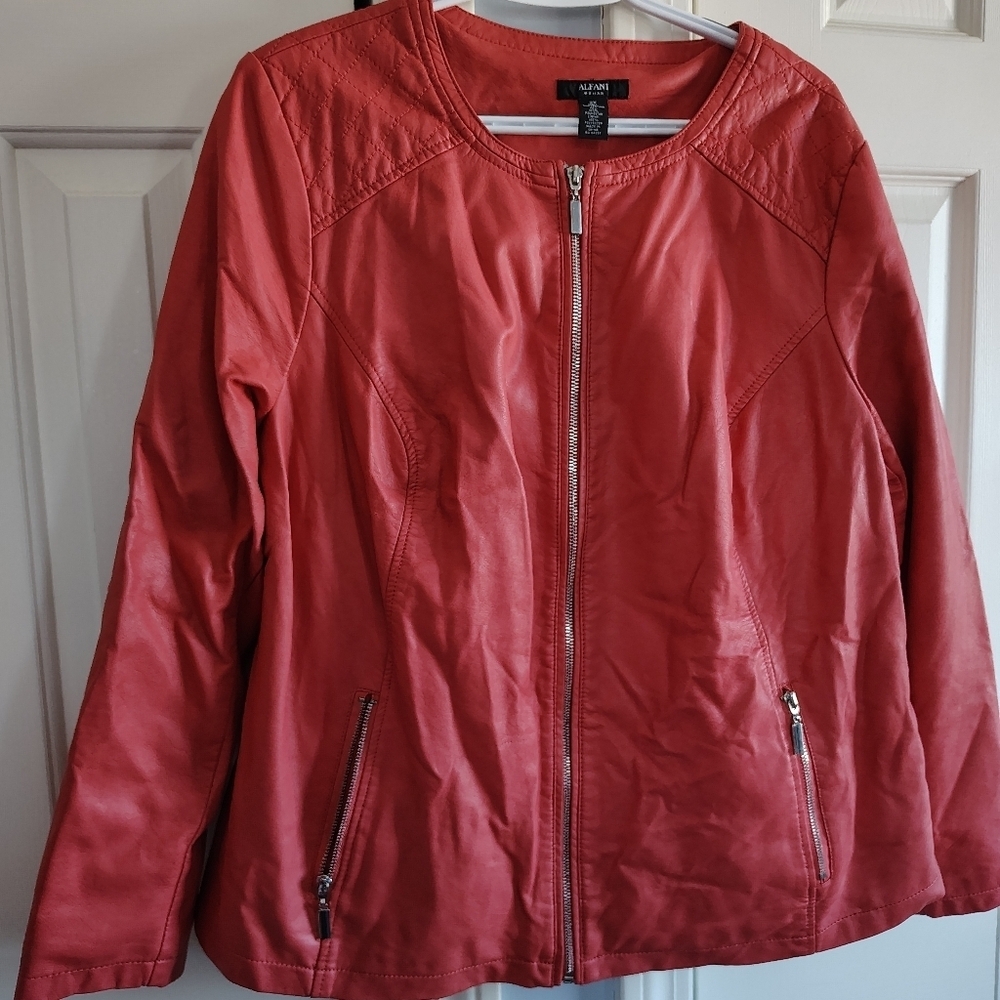 Alfani Woman Coral Moto Faux Leather Jacket 2X - Picture 5 of 12